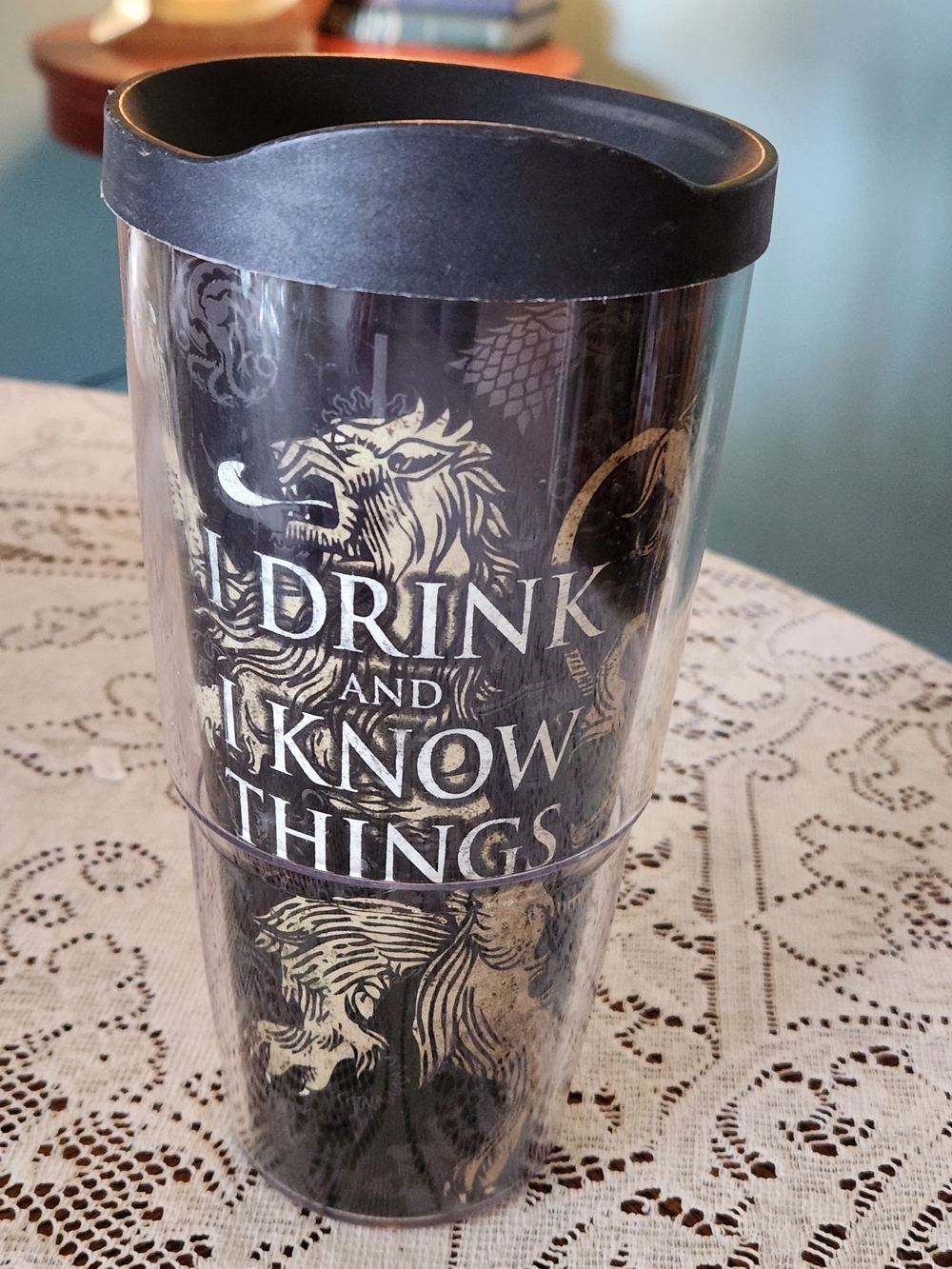 tervis Black and Gold "I Drink and I Know Things" Insulated Tumbler 24oz